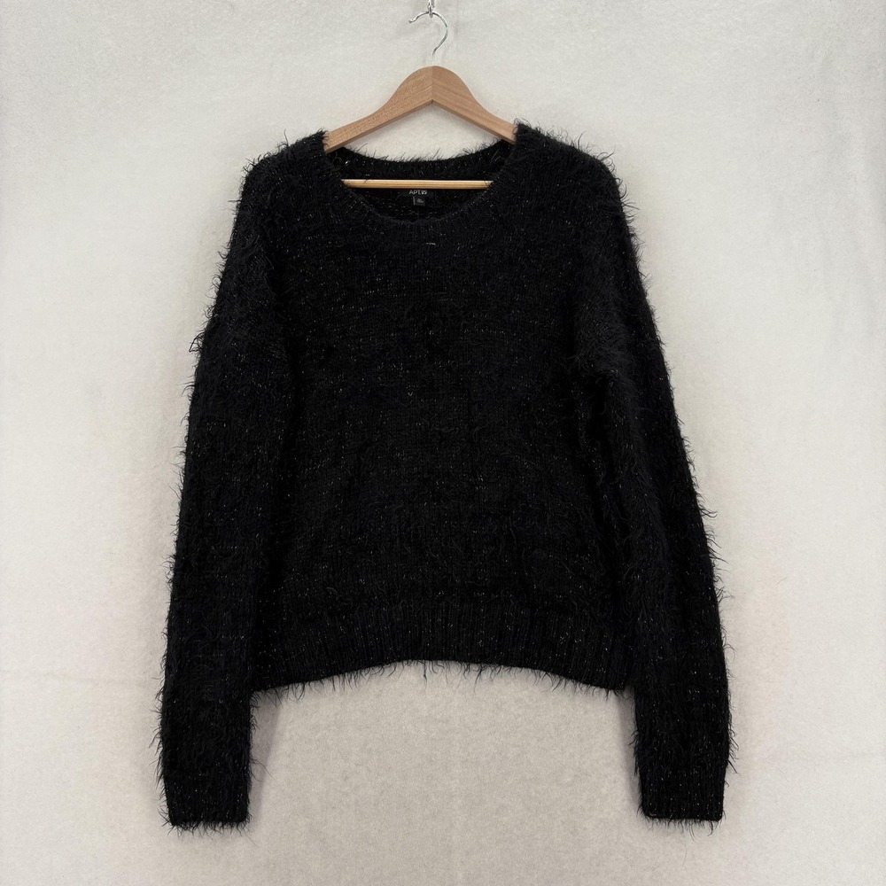Apt. 9 Sweater Womens XL Black Lurex Plush Eyelash Knit Crew Neck Pullover Cozy